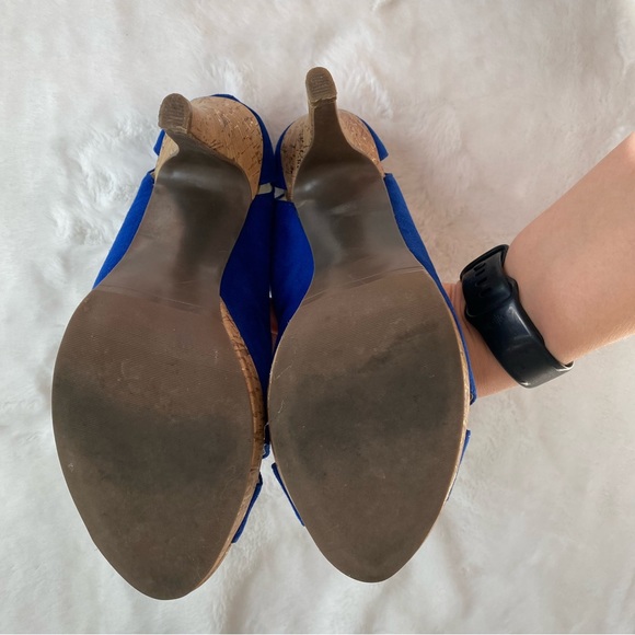 Royal Blue Peep Toe Heels Size 7 - Picture 5 of 9